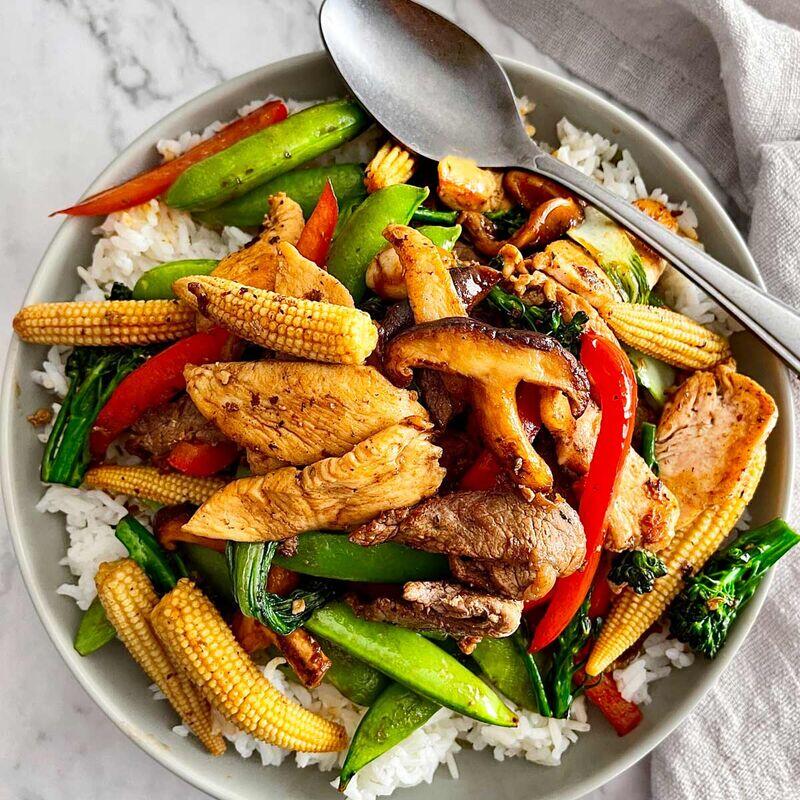 56) Beef And Chicken Over Rice